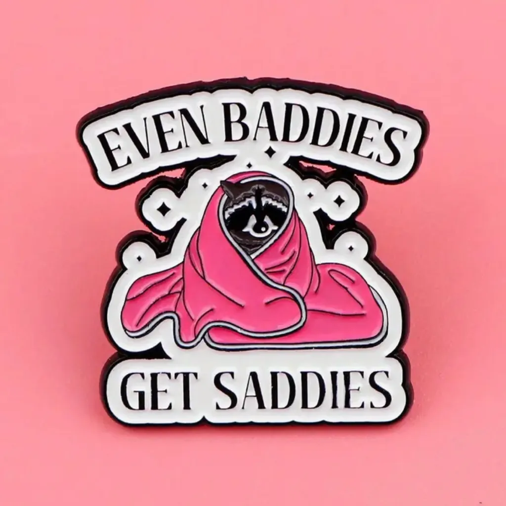 Even Baddies Get Saddies Raccoon Enamel Pin Pink - Image 2