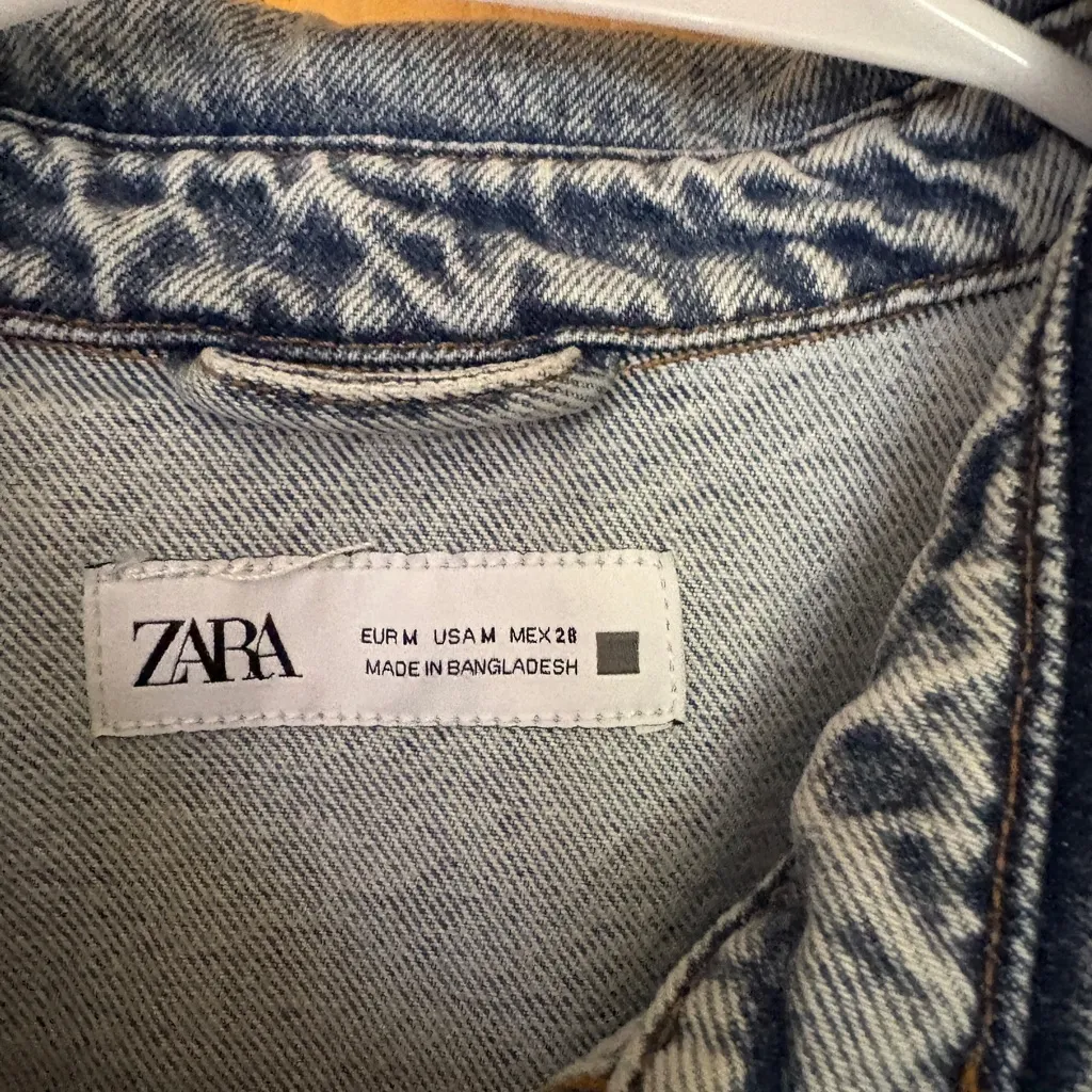 Zara Jeans Denim Long Sleeve Bruiser Stretch Frayed Mini Shirt Dress Sz M - Image 10