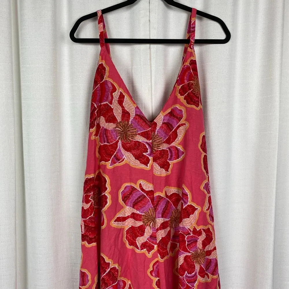 LOFT Pink Textured Floral Line Blend Strappy Maxi Dress Sz.14 - Image 9