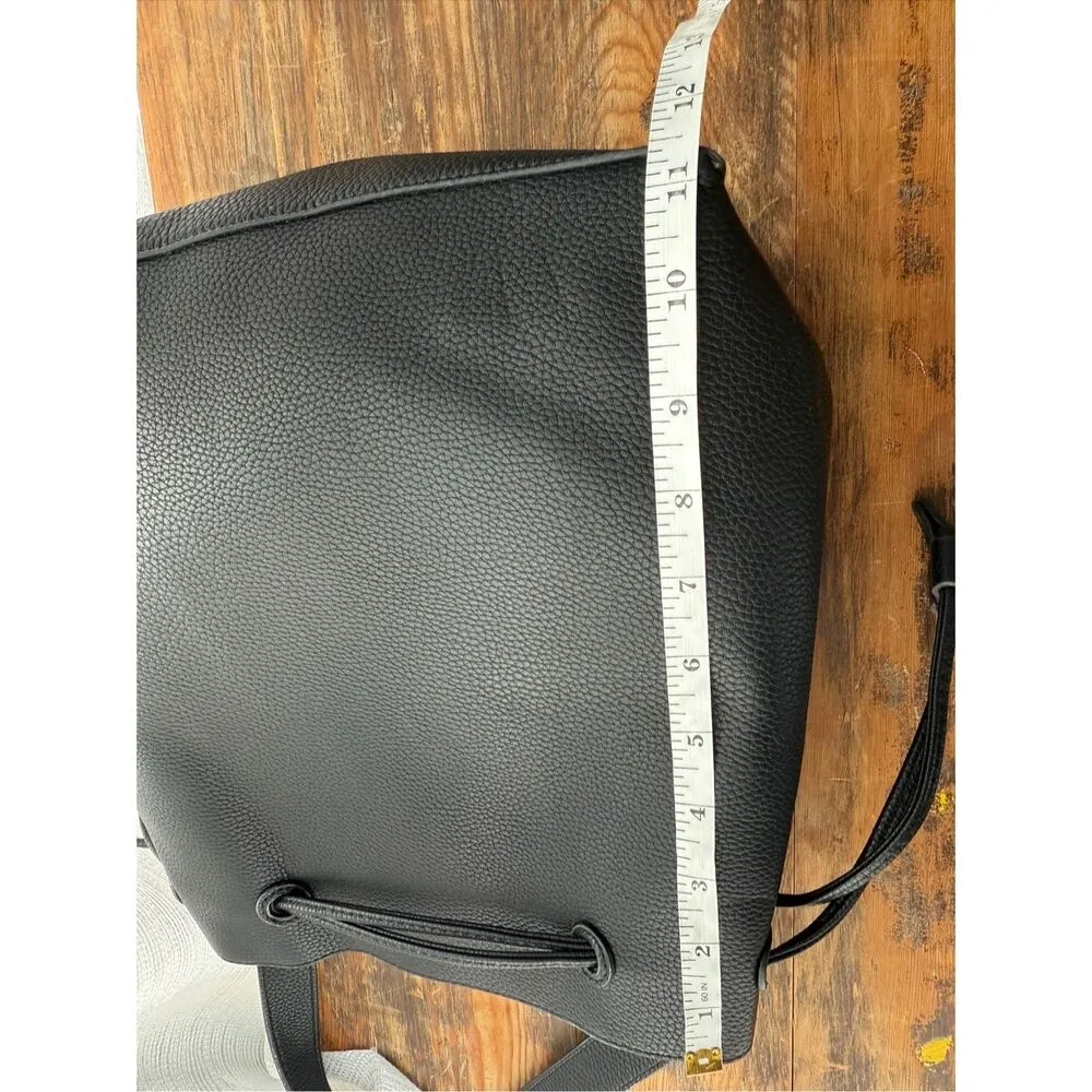 Pebbled Vegan Leather Drawstring‎ Detachable Strap Bucket Bag Black - Image 6