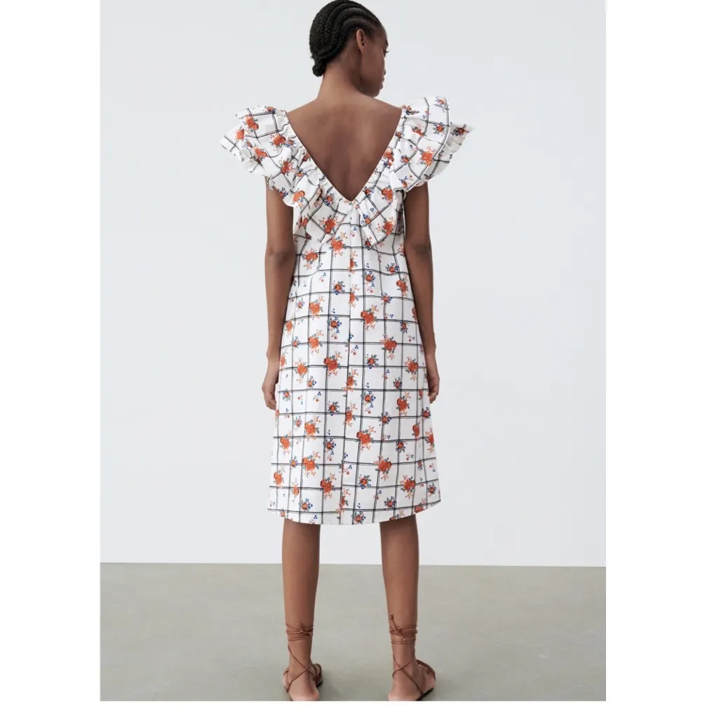 NWT ZARA Ruffle FLORAL PRINT Midi DRESS Special Edition Medium Bloggers Fave - Image 4