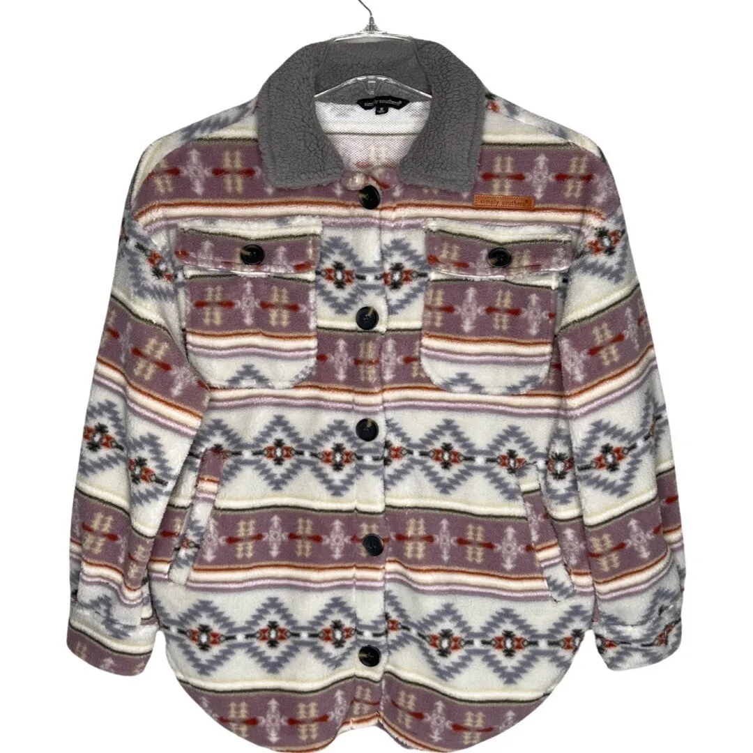 Simply Southern Shacket Womens Small Aztec Fleece Sherpa Button Jacket Coat‎ - Image 2