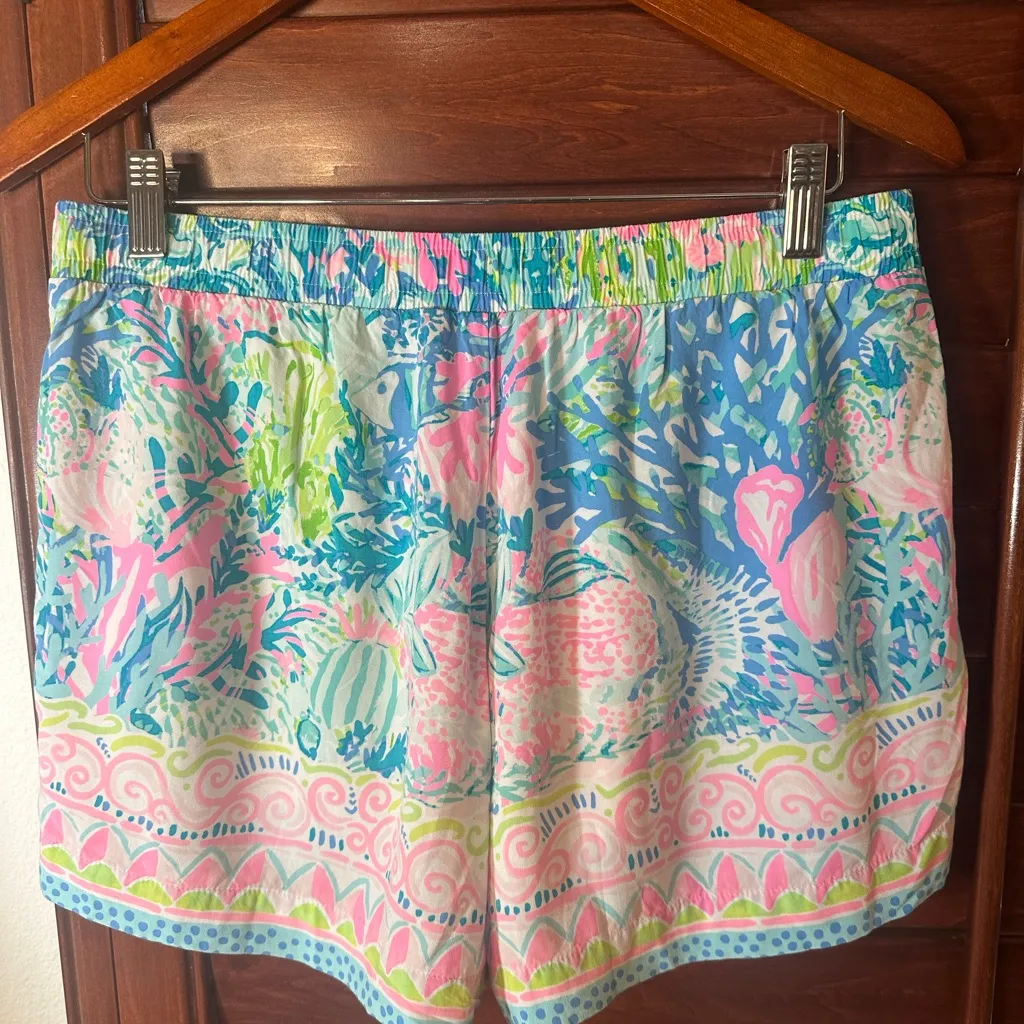 Lilly Pulitzer Womens Small Katia Shorts Floral Pink Drawstring Rayon Shorts Med - Image 6