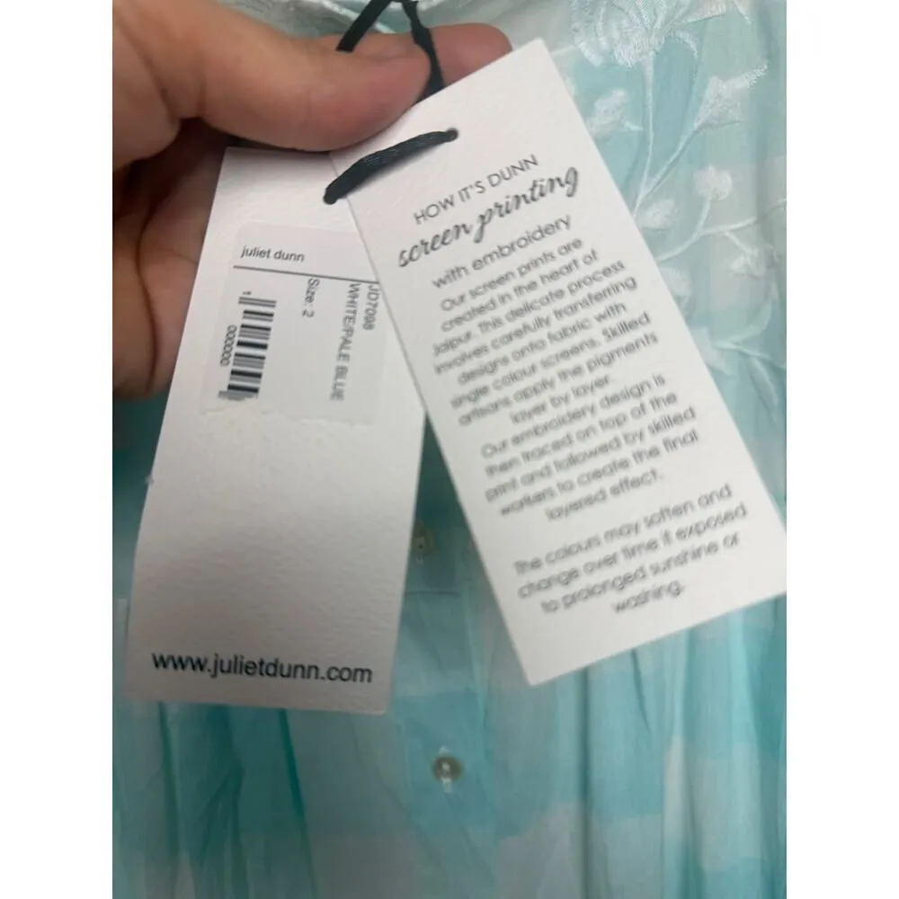 Juliet Dunn Blue Gingham Tie Shoulder Dress NWT Sz. 2 (US 6 - Image 5