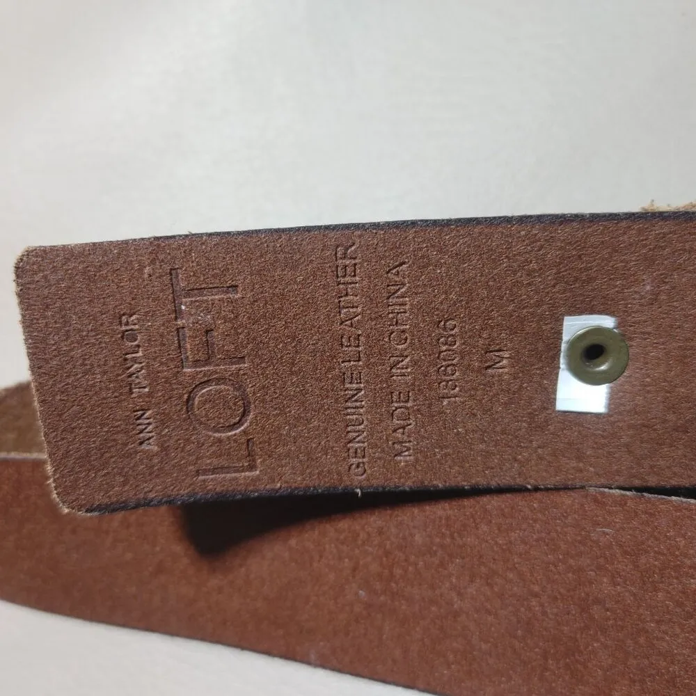 Leather Belt Ann Taylor Loft Brown Brass Buckle Size 36 Medium Genuine Leather - Image 4