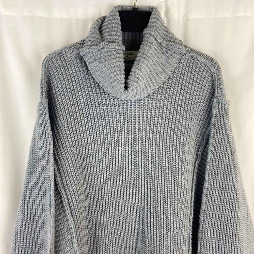 Zenana Oversized Slouchy Gray Reverse Stitch Dolman Sleeve Turtleneck - Image 5