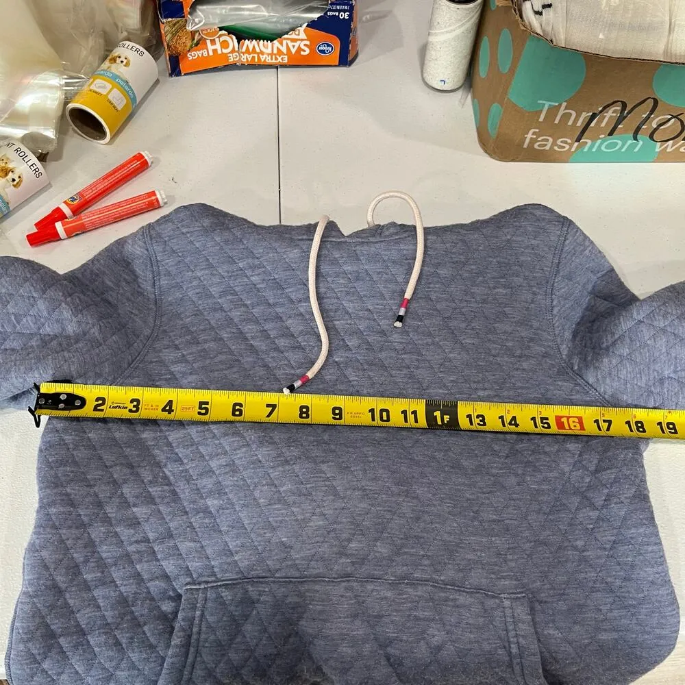 Marine Layer Women’s Blue Quilted Long Sleeve Pullover Hoodie Size Small READ - Image 5