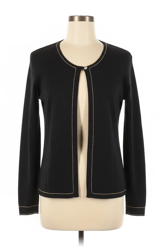 Ziani Couture Vintage Medium Black White Contrast Stitch Knit Button Cardigan Size XL - Image 1