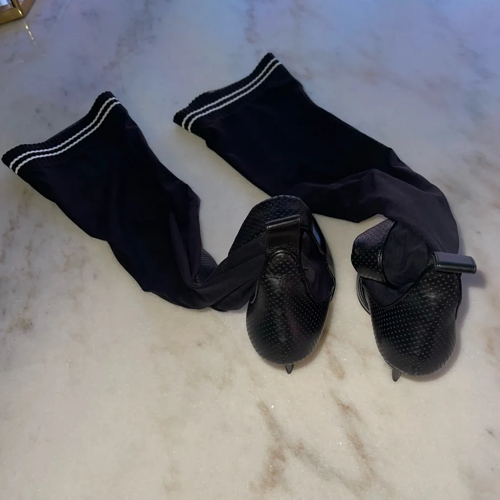 Fendi Black Perforated Leather Mesh Thigh-High Boots - Image 9