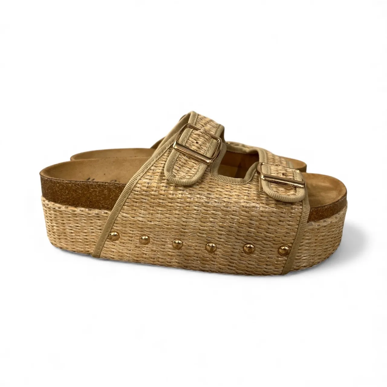 Hey Girl by Corkys Wannabe Womens‎ Woven Platform Slide Sandals Buckle Tan Size Size 7 - Image 2