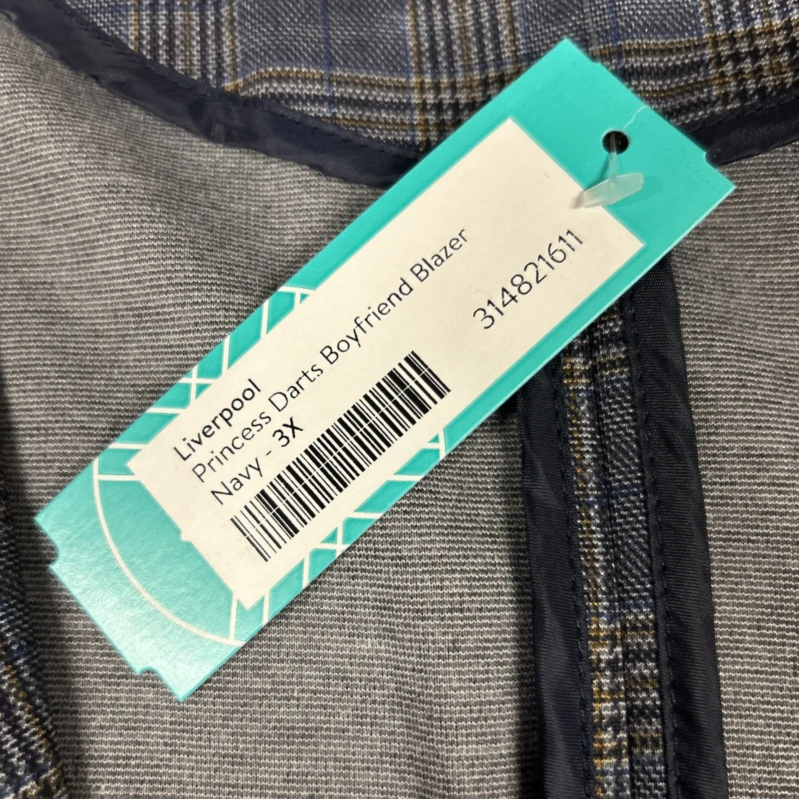 Liverpool Blazer Womens 3X Blue Gray Plaid Boyfriend Princess Darts Jacket New - Image 3