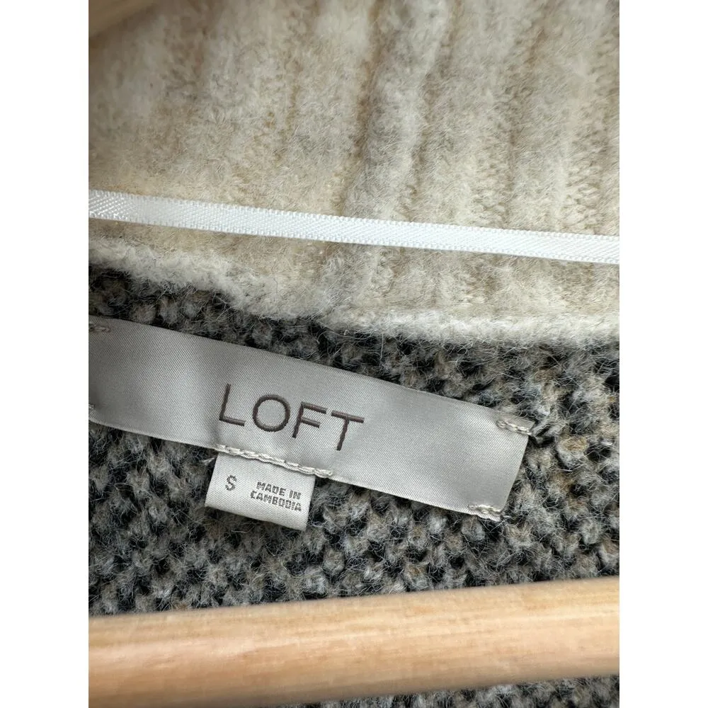 LOFT Sweater Women SMALL Cream Leopard Print Open Knit Wool Blend Cardigan - Image 6