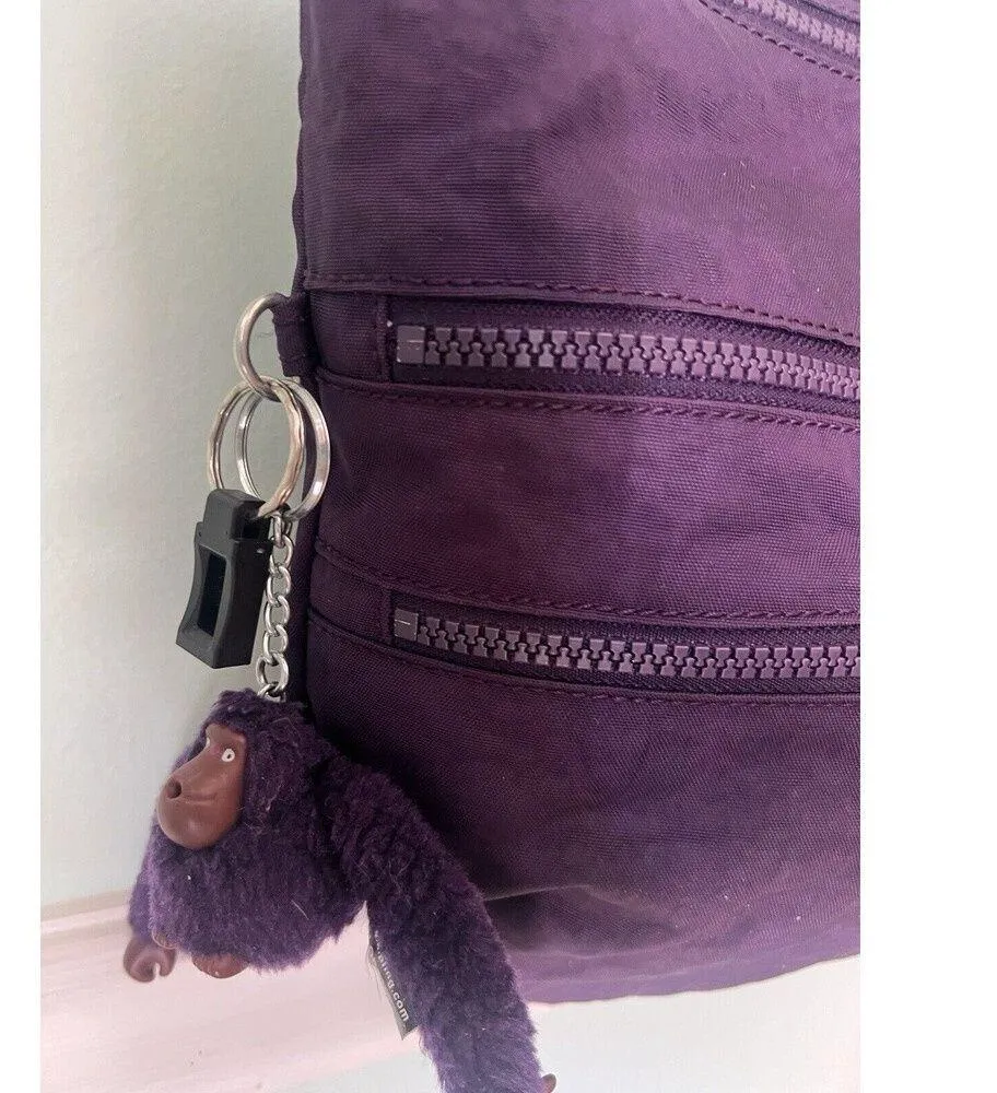 Kipling Keiko Dark Plum Tonal  Nylon Crossbody Bag + Monkey Key Chain Purple - Image 3