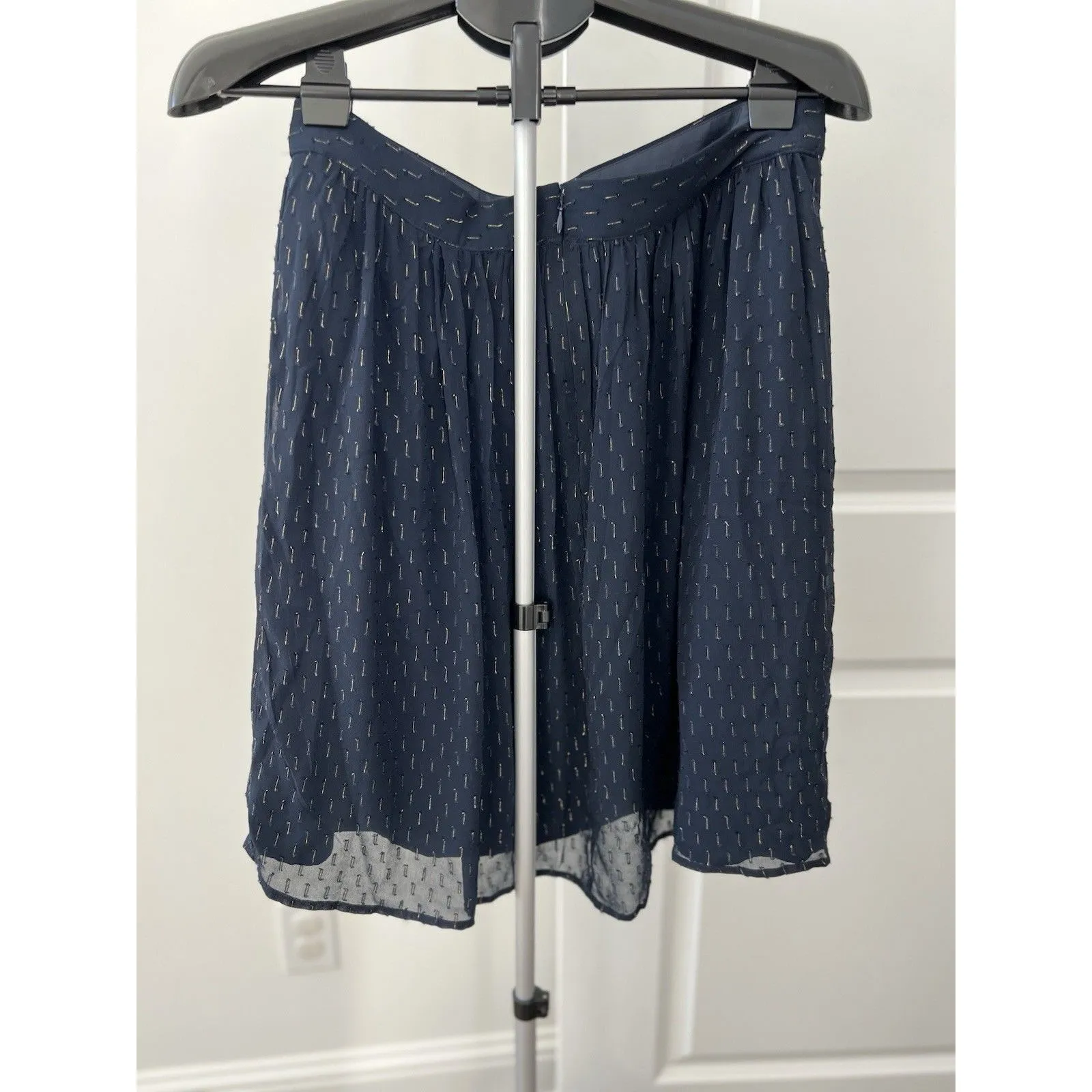 J. Crew Navy Blue & Gold Thread Skirt Size 12 Back Zip Layered Lined Sheer EUC - Image 10