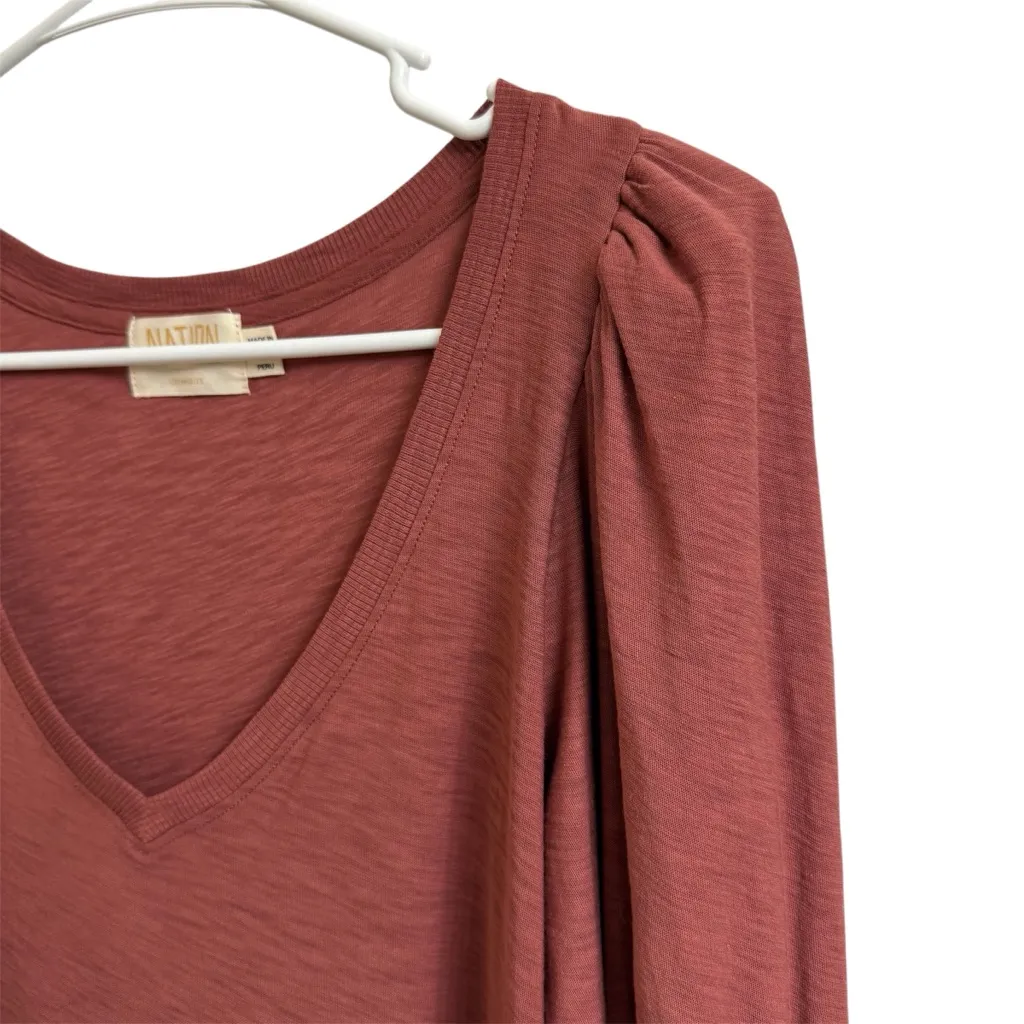 Anthropologie Nation LTD Emilia Rusted Rose V Neck Drama Puff Sleeve Top Size M - Image 6