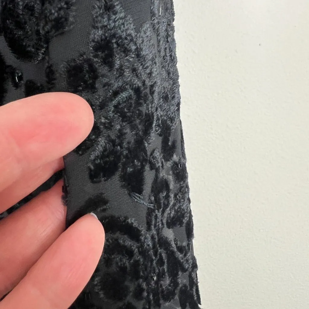 Badgley Mischka Dress 16 Black Velvet Burnout Beaded Floral‎ Long Sleeve Tunic - Image 12