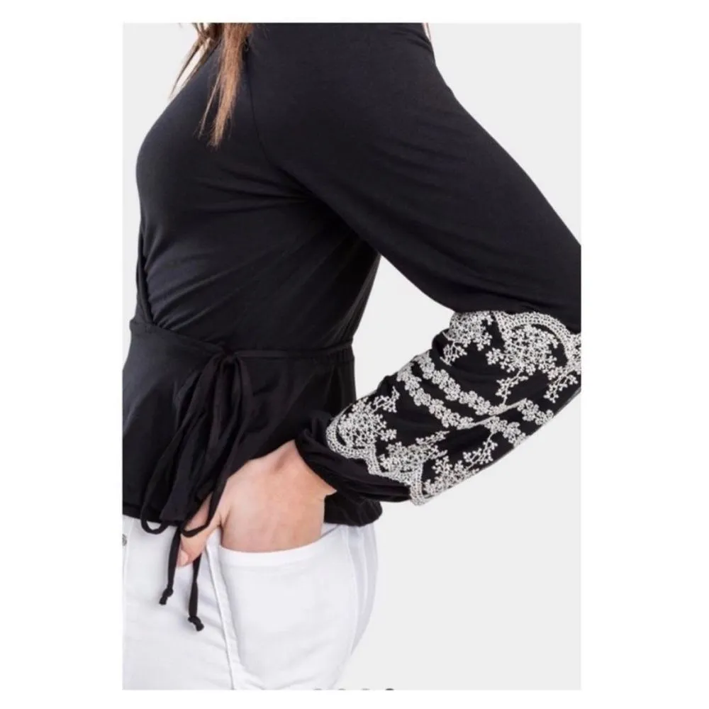 Blue Rain- Wrap black‎ long sleeve shirt - Image 3