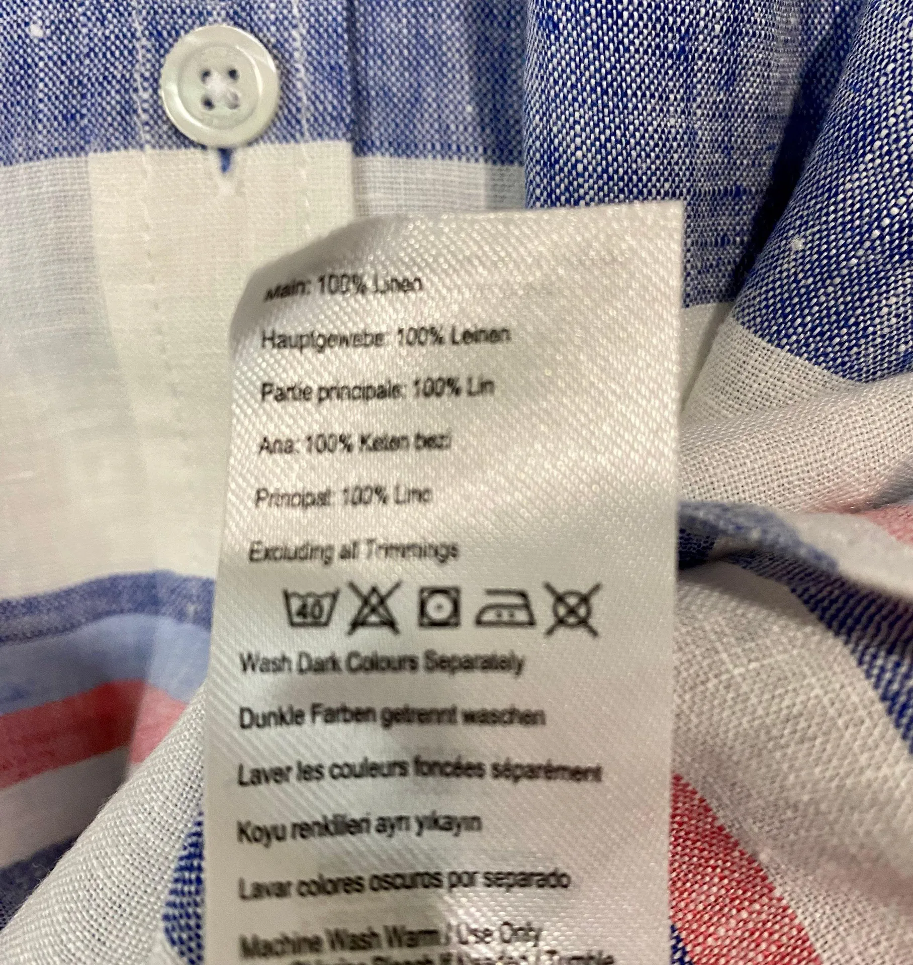 Women’s Jeanne Print Button Down Linen Shirt Blue & Red Stripe Size 4 NWT - Image 6