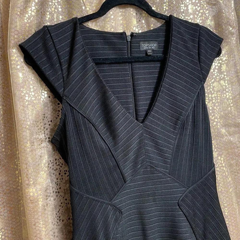 Topshop banded black ribbed slimming bodycon mini dress, size 8 EUC - Image 2
