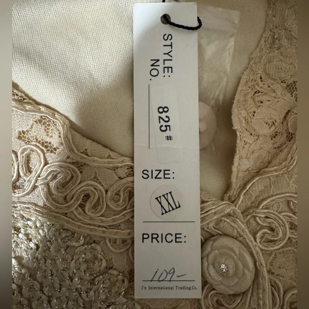 Vintage Modelia New York Metallic Lace‎ Embroidered Top – XXL Elegant Blouse Silver - Image 5