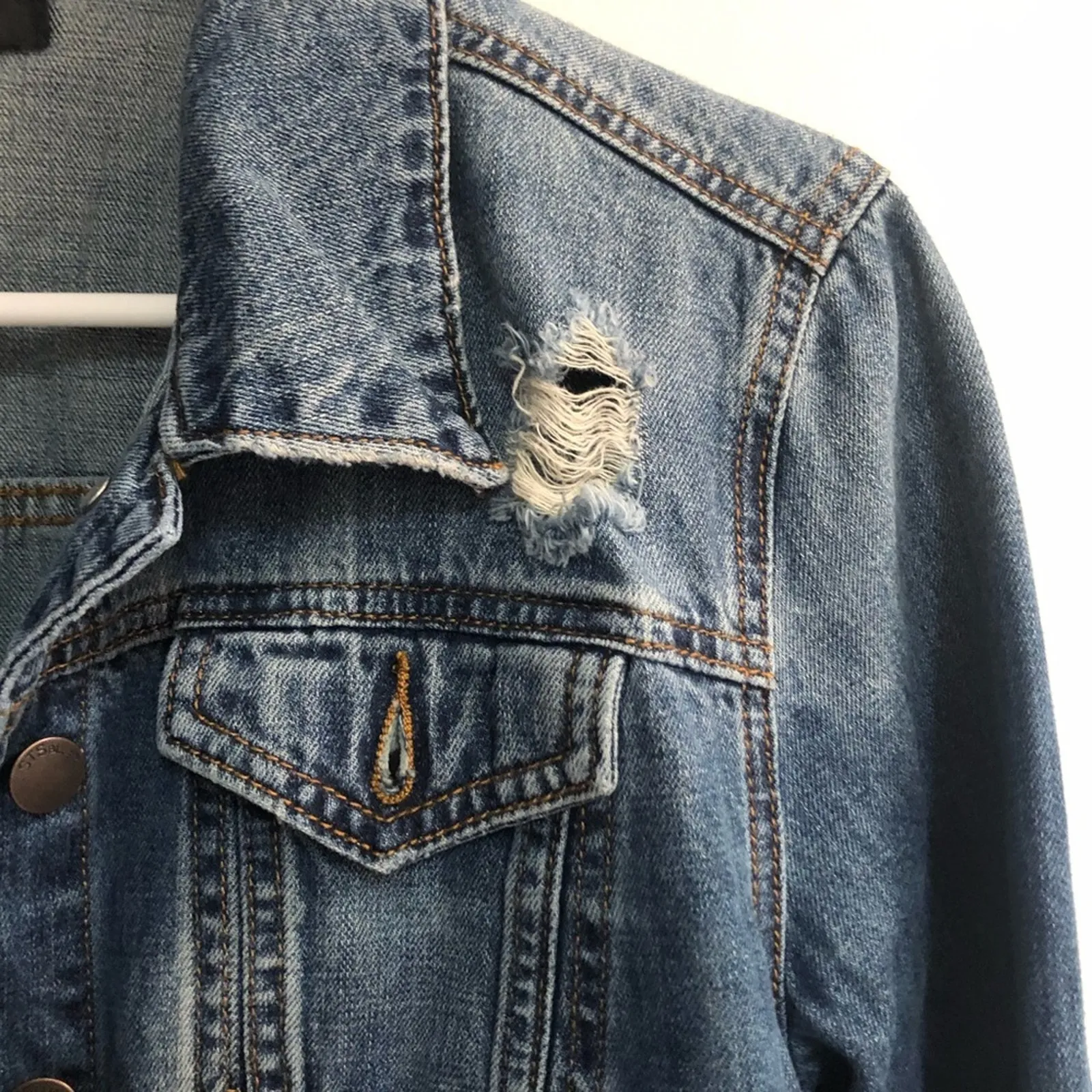Denim Jean Jacket Distressed - Image 4