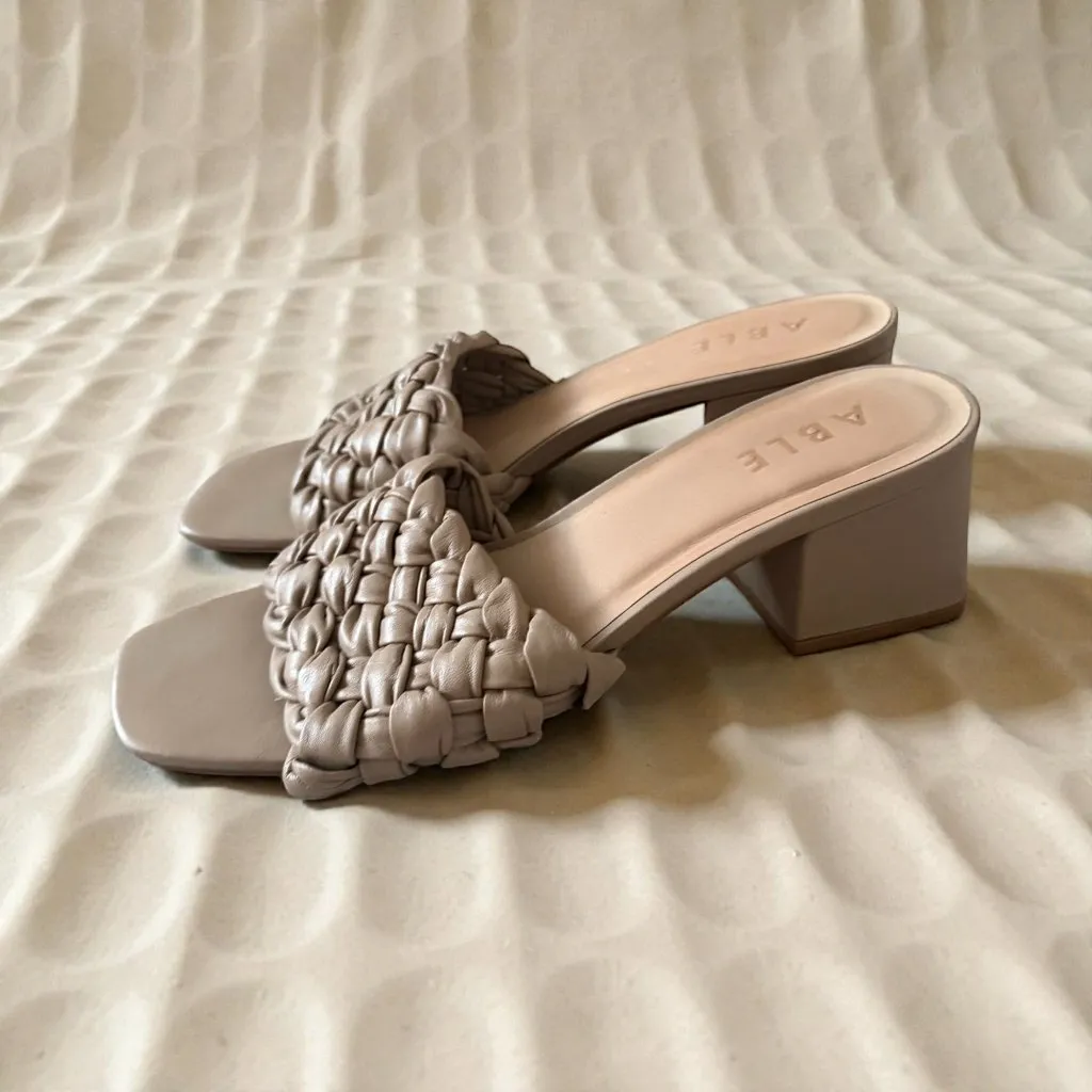 ABLE Beige Braided Leather Heels Sandals Size 9.5 Tan - Image 2