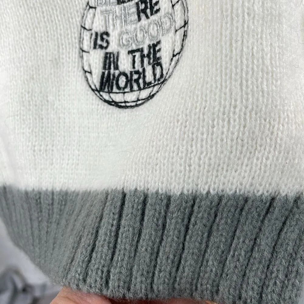 SCARF Tight Knit Rectangular Cream and Gray cozy warm White - Image 6