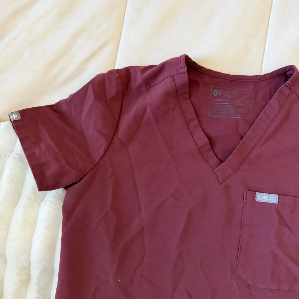 Figs Maroon V-Neck Scrub Top - Image 3