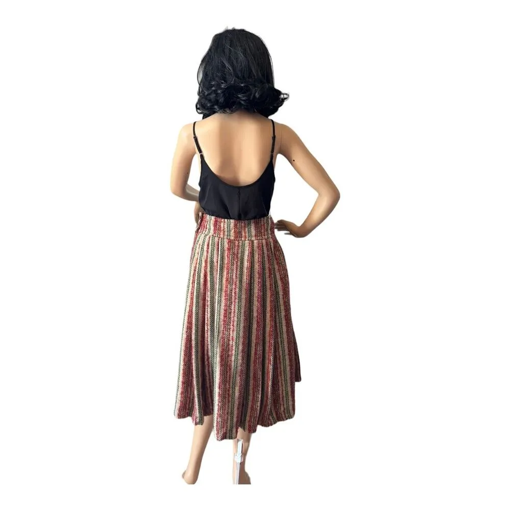 high waisted pleated boucle striped midi skirt size small Red - Image 9