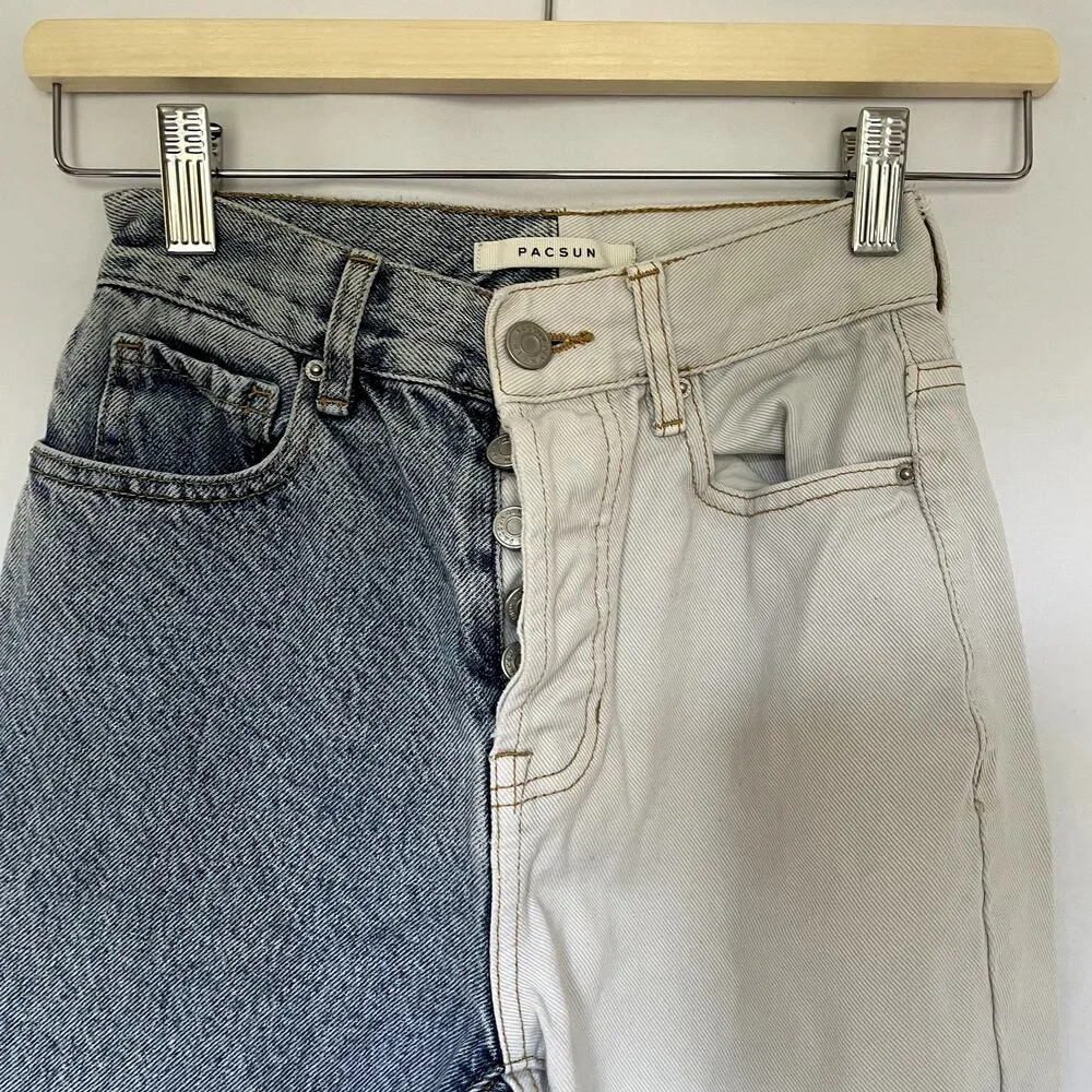 Pacsun high rise straight two tone white and medium wash blue jeans women's 23 - Image 2