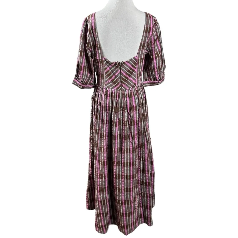 Free People Tulie Plaid Midi Dress Pink Brown Small NWT Western Prairie Preppy - Image 9