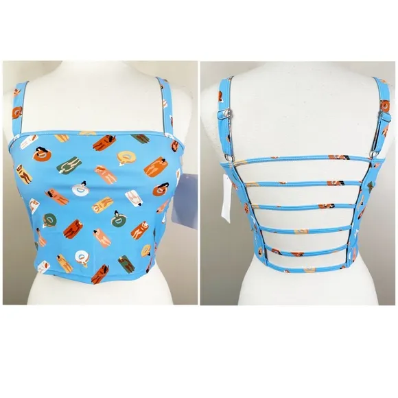 NEW Kortni Jeane Swim Top Womens M Blue Novelty Print Mix N Match Swimwear - Image 2