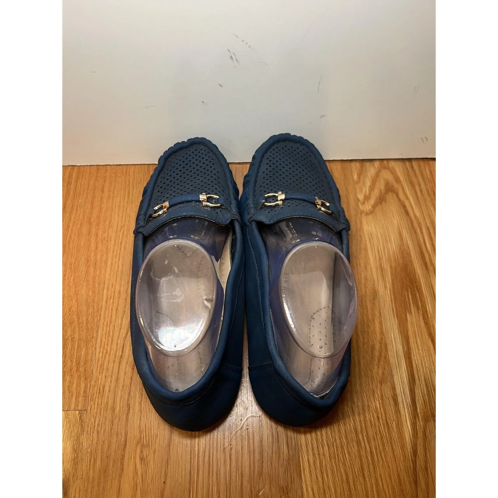 H By Bendel Shoes Womens Size 9W Blue Leather Perforated Loafer Moc Drivers - Image 7