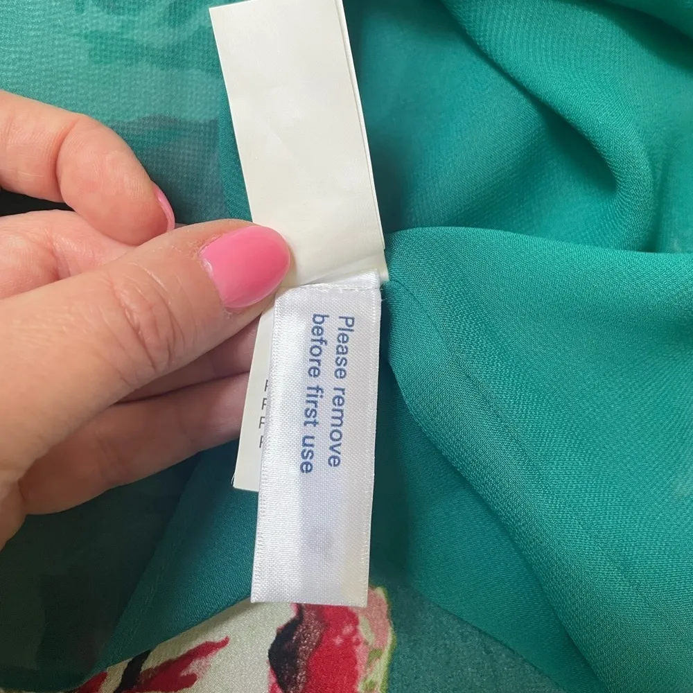 Lucky Brand faux wrap 100% silk maxi dress ~ turquoise floral ~ women’s size S - Image 16