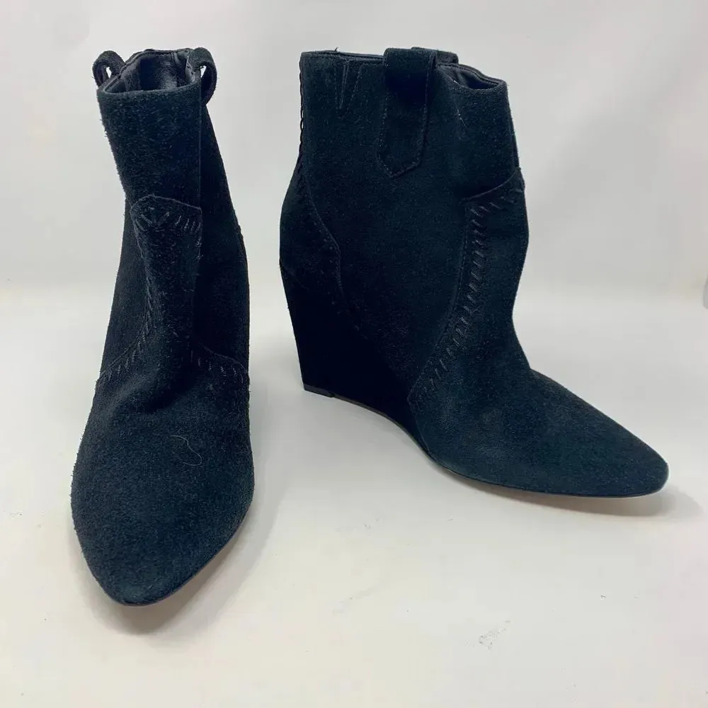 Rebecca Minkoff Bianca Wedge Booties Black Suede‎ - Image 5