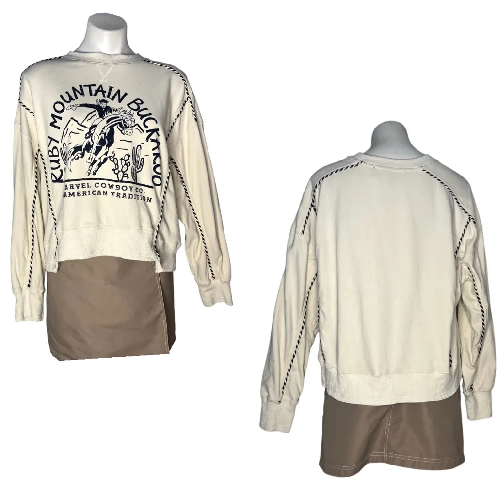 MARVEL COWBOY Ruby Mountain Buckaroo Sweatshirt Cream Color Womens Size Large - Image 11