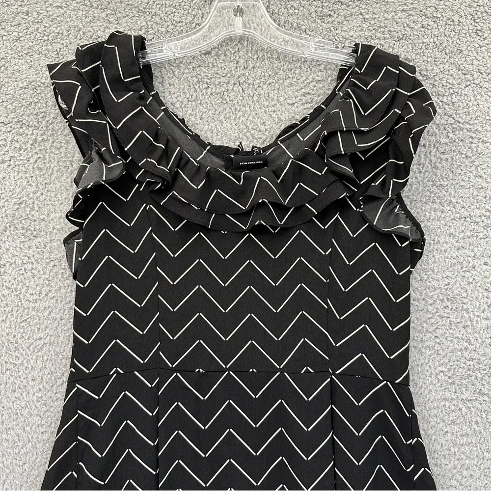 NWT Who What Wear Sleeveless Ruffle Midi Dress Black Tan‎ Women's Small - Image 2