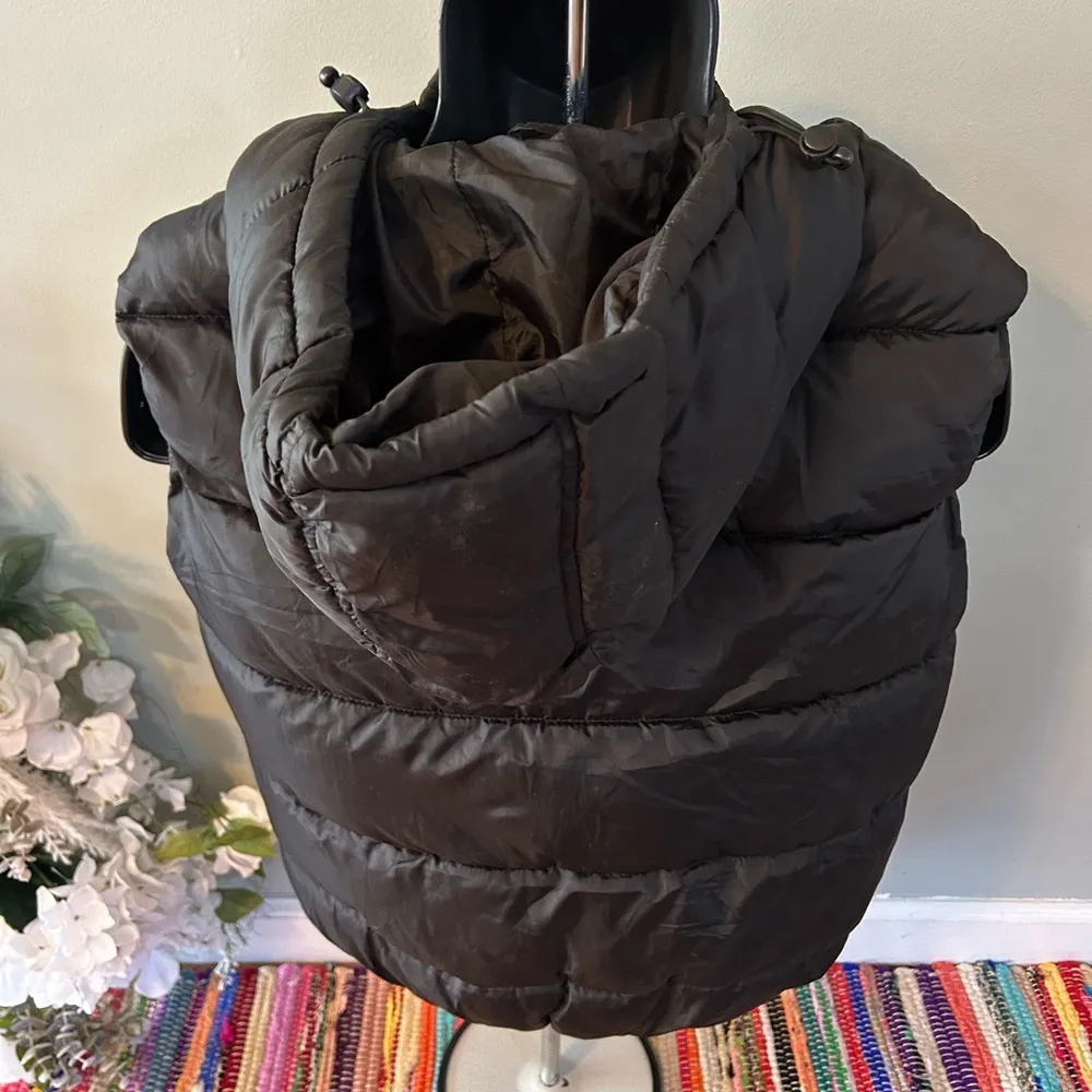 French Connection Puffer Vest Hooded Jacket FCUK Zipper Up Black Large - Image 5