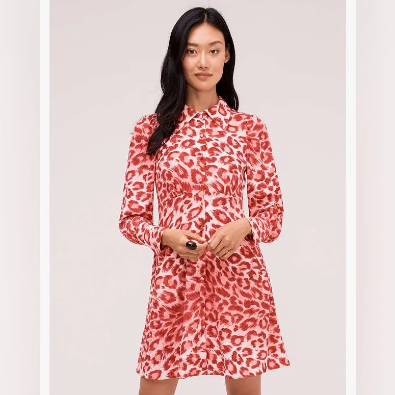 Kate Spade Pink and Red Leopard Long Sleeve Above Knee Dress - Image 2