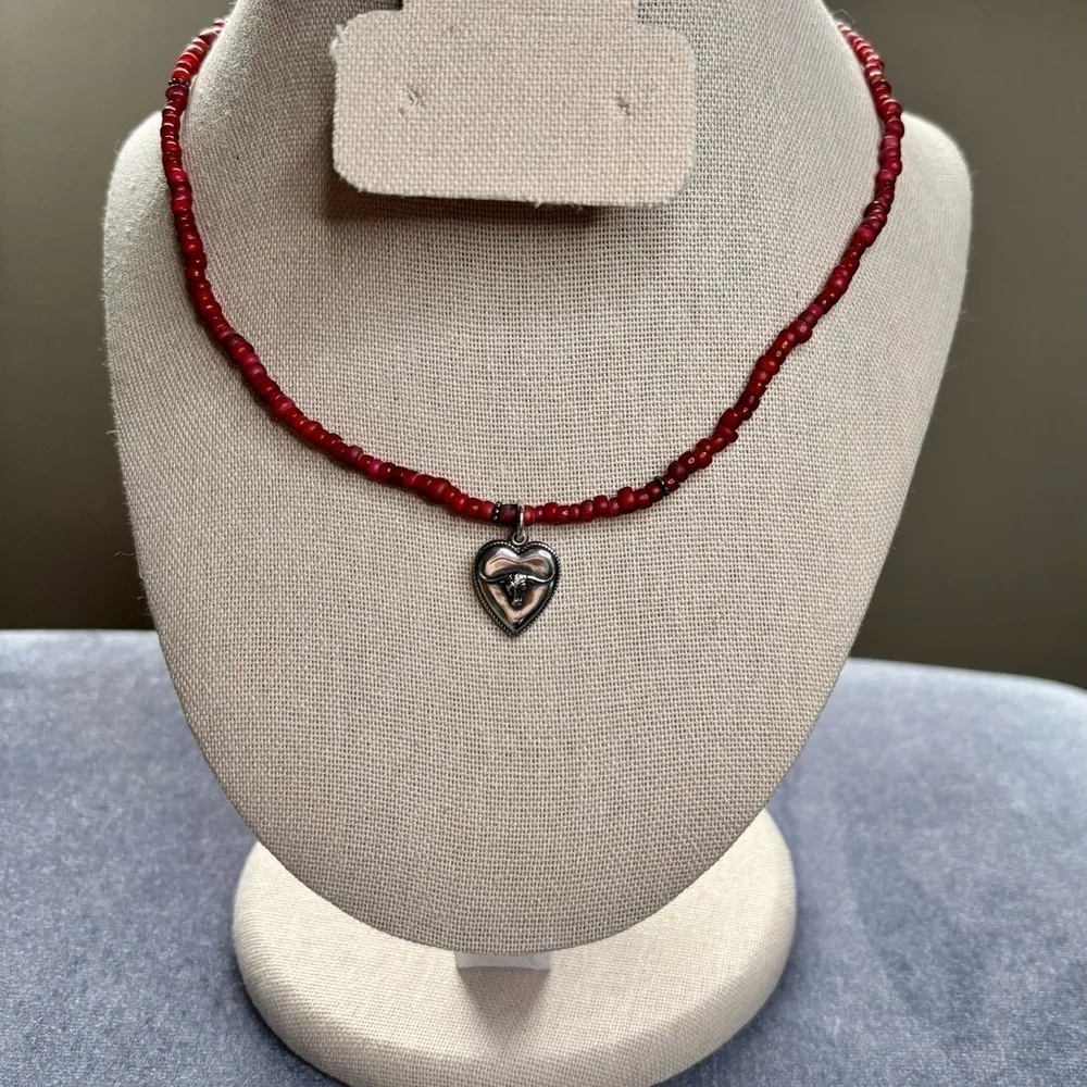 Vintage Red Shubes Manufacturing Inc Sterling Silver Heart Bull Pendant Necklace - Image 7