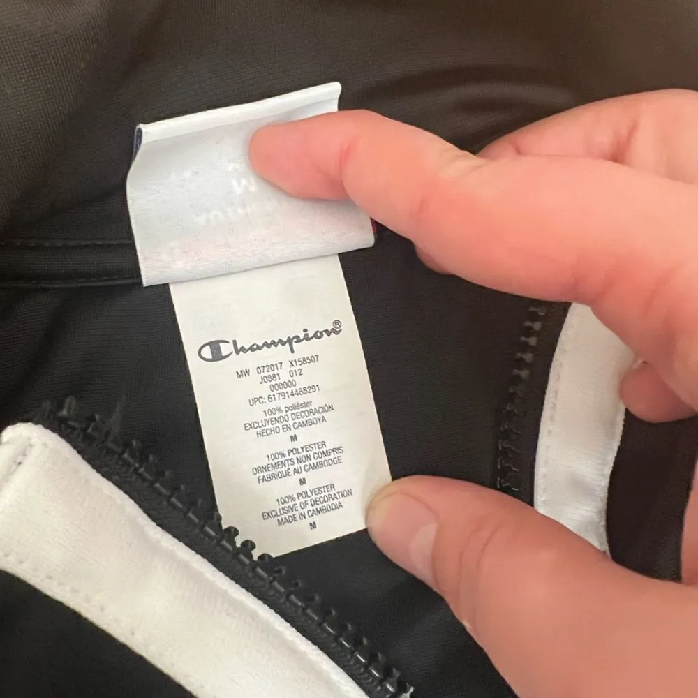 Champion Black and White Zip Up Track Jacket Women’s Medium - Image 5