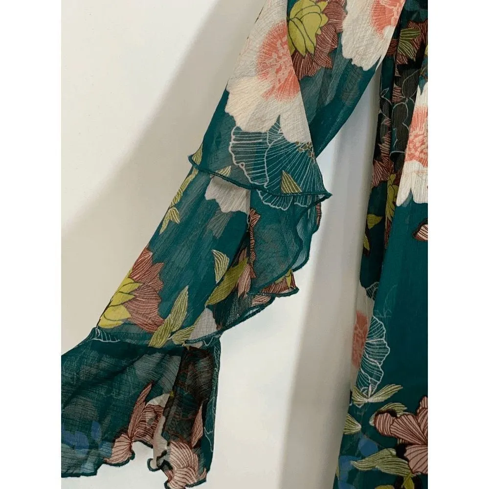 As U Wish Womens Midi Dress Floral Long Sleeve Choker Neckline Multicolor Small - Image 6