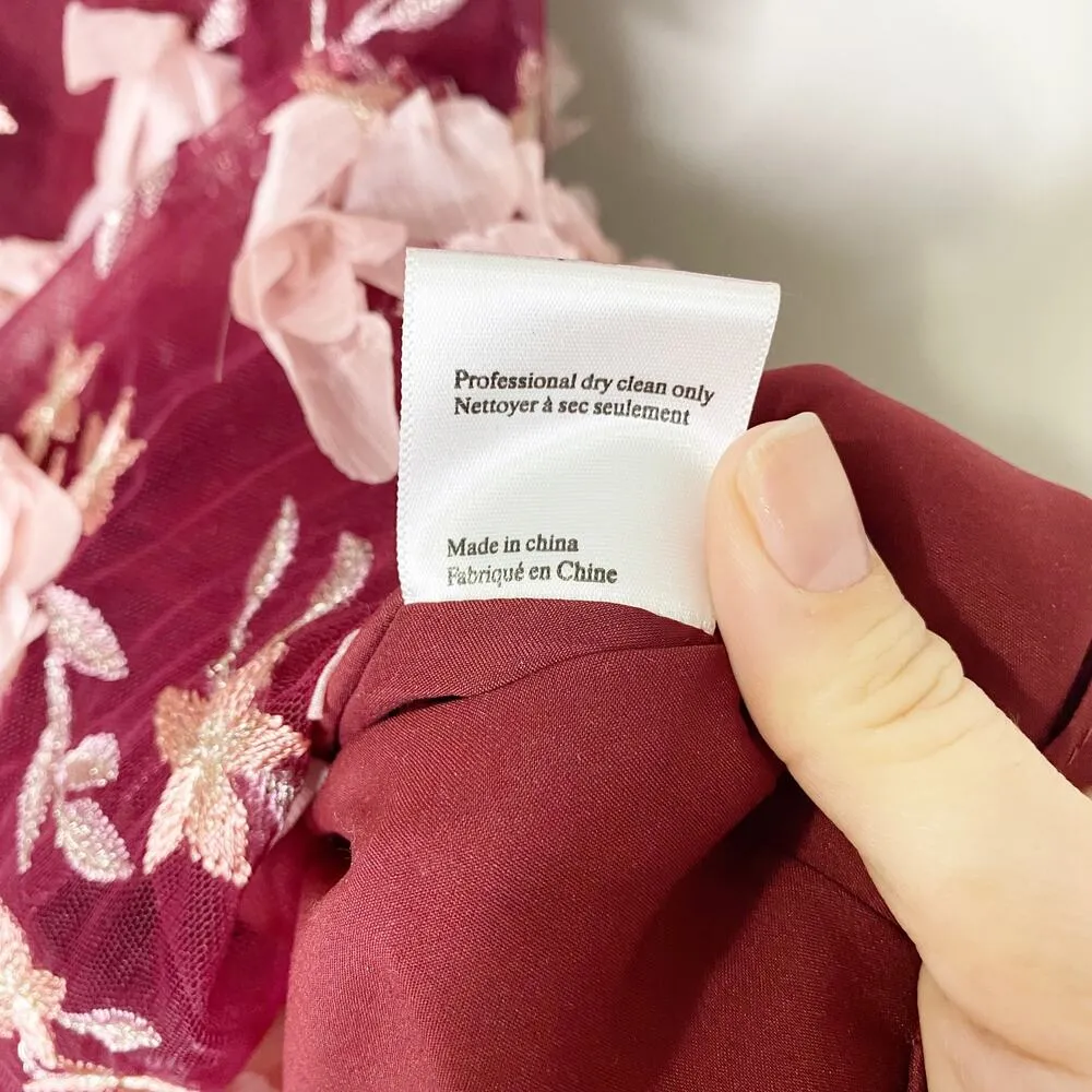 Marchesa Notte Maroon Pink Floral 3D Appliqued Off Shoulder Dress 2 NWT Red - Image 10