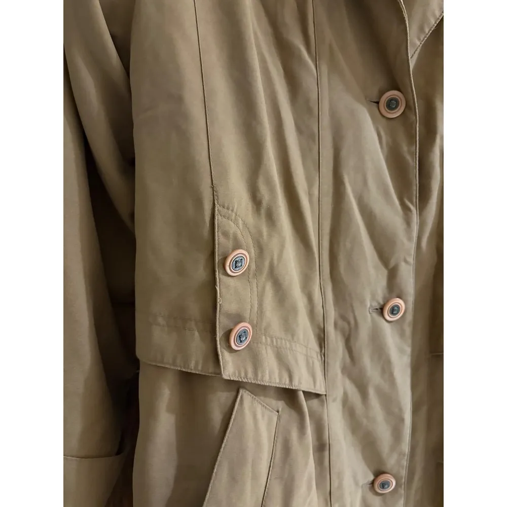 Gallery Trench Coat Removable Hood Classic Rain Coat Button Front Size 12 Medium - Image 13