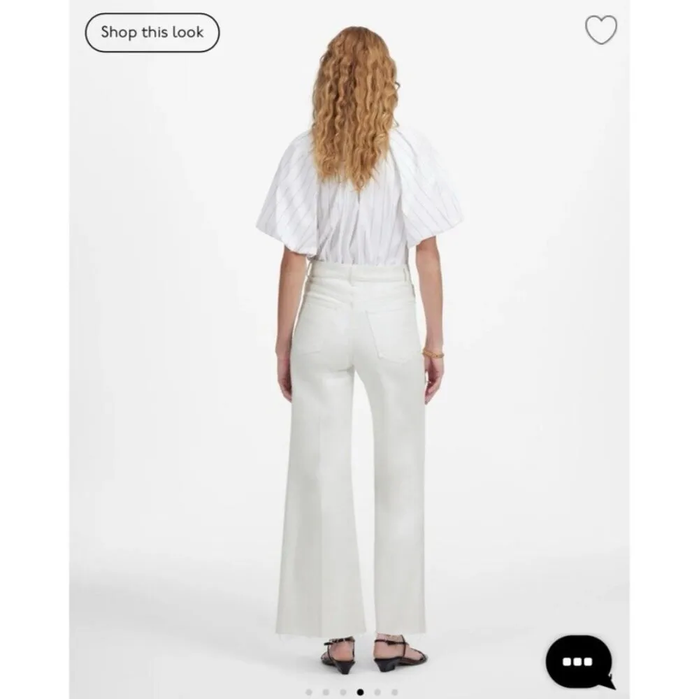 Madewell $138 High Rise Flared Wide-Leg Crop Raw Hem Jeans White Size 25 - Image 4