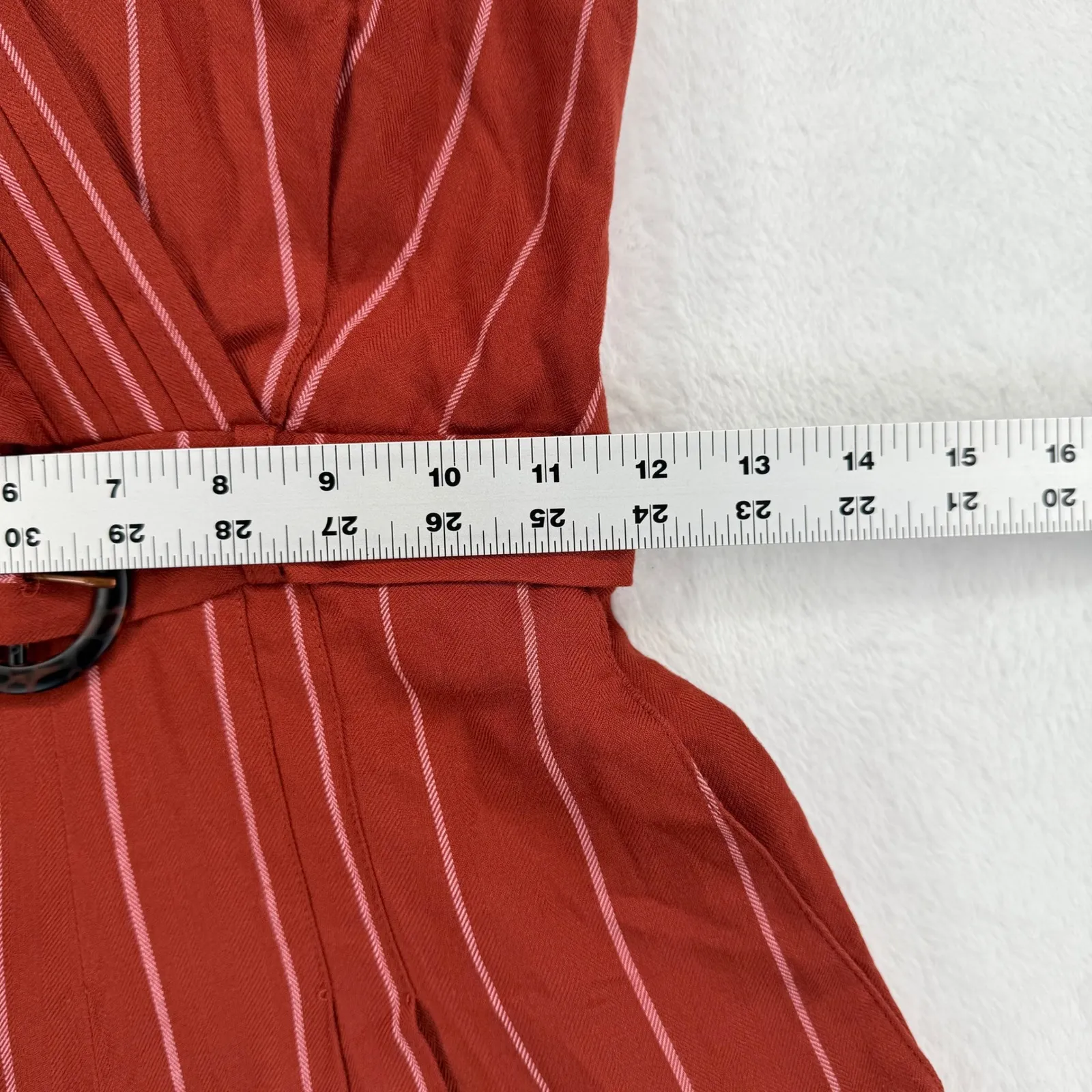 Womens Ruffle‎ One Shoulder Wide Leg Striped Jumpsuit Rust Sz 0 XXXS Red - Image 4