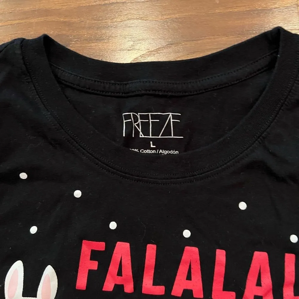 Christmas Falalala Lama Juniors Black T - Image 3