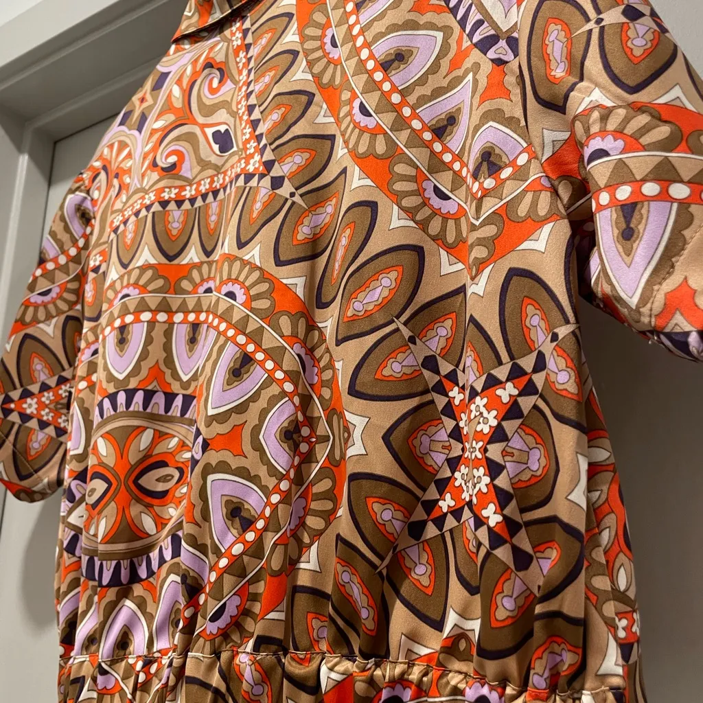 LIKE NEW Rachel Roy Colorful Short Sleeve Tie Front Paisley Swirl Pattern Blouse Orange - Image 14