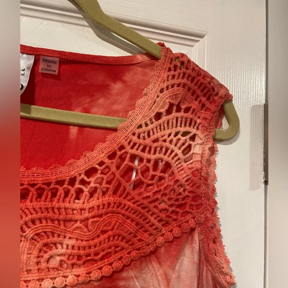 NWT Thomas & Olivia Crochet Tie Dye Split Hem Soft Breathable Tank Top Size L Orange Size L - Image 3