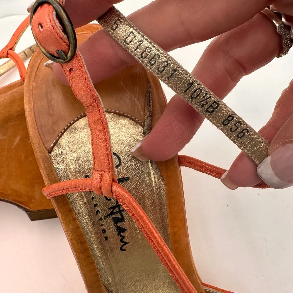 Cole Haan Red & Orange Slingback Retro Disco Wooden Heel Wedge Sandals Size 10.5 - Image 9